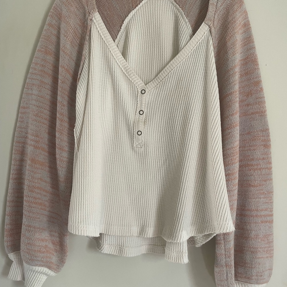 We The Free Cream and Pink Textured Top
